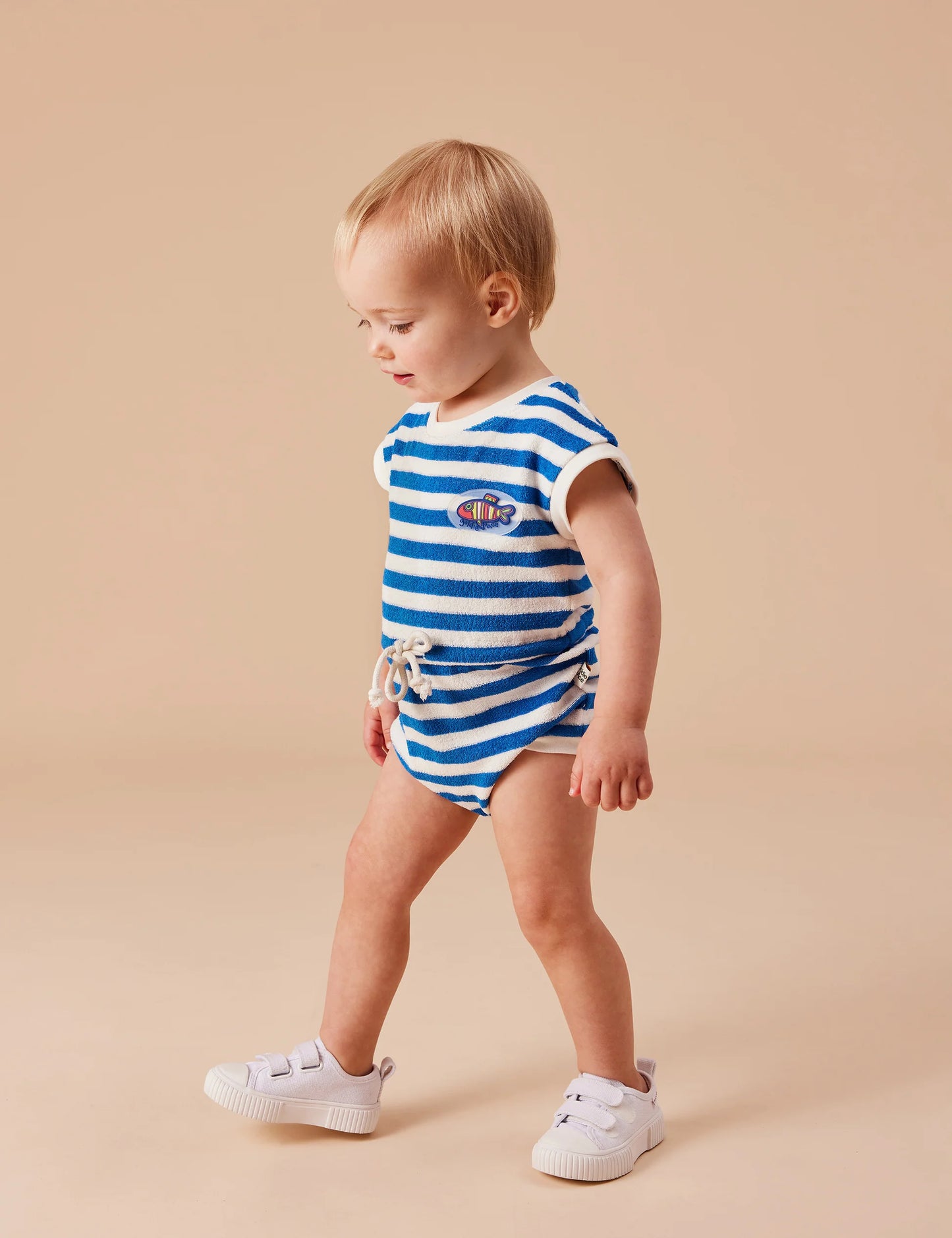 Goldie + Ace - Little Fish Terry Romper Blue