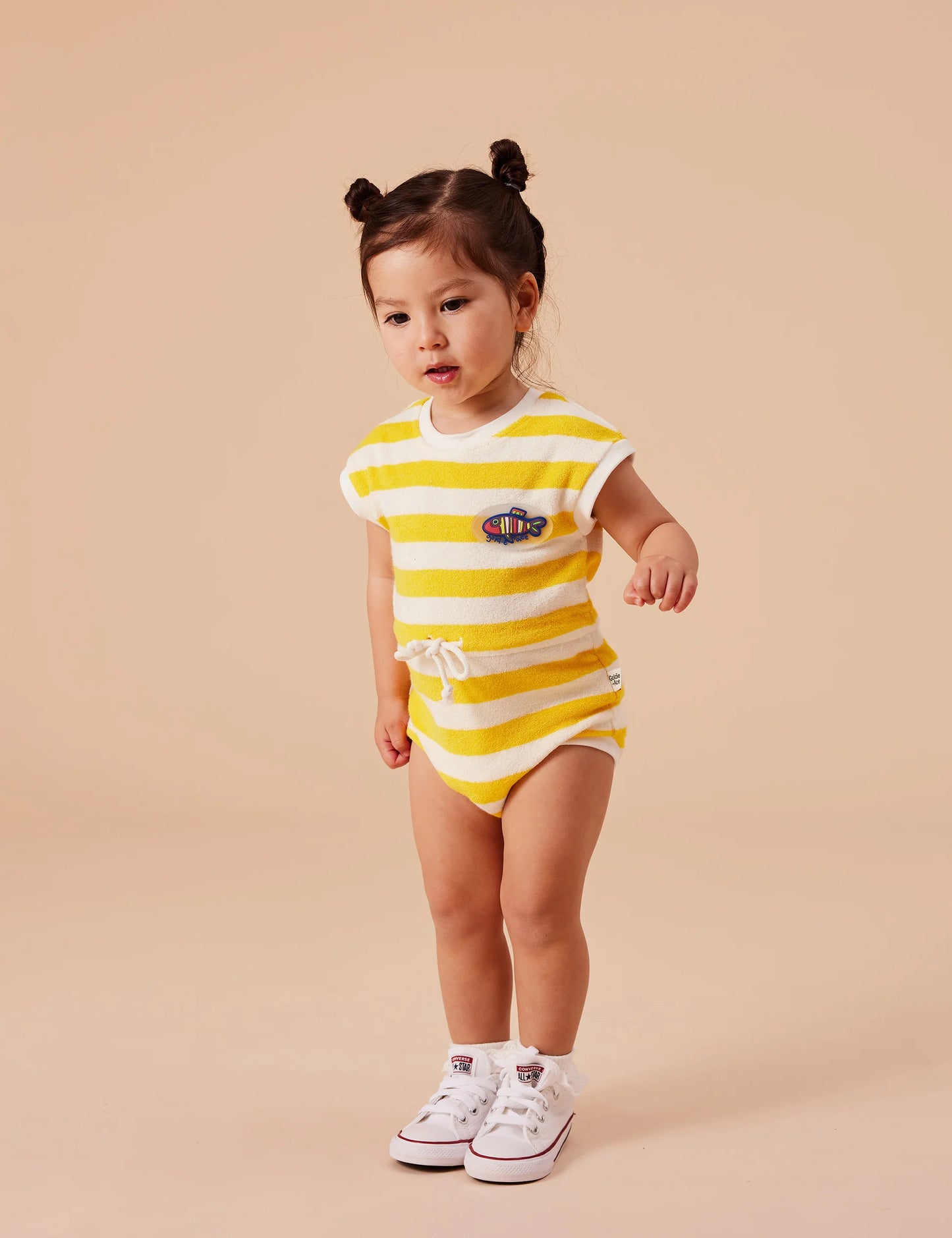 Goldie + Ace - Little Fish Terry Romper Yellow