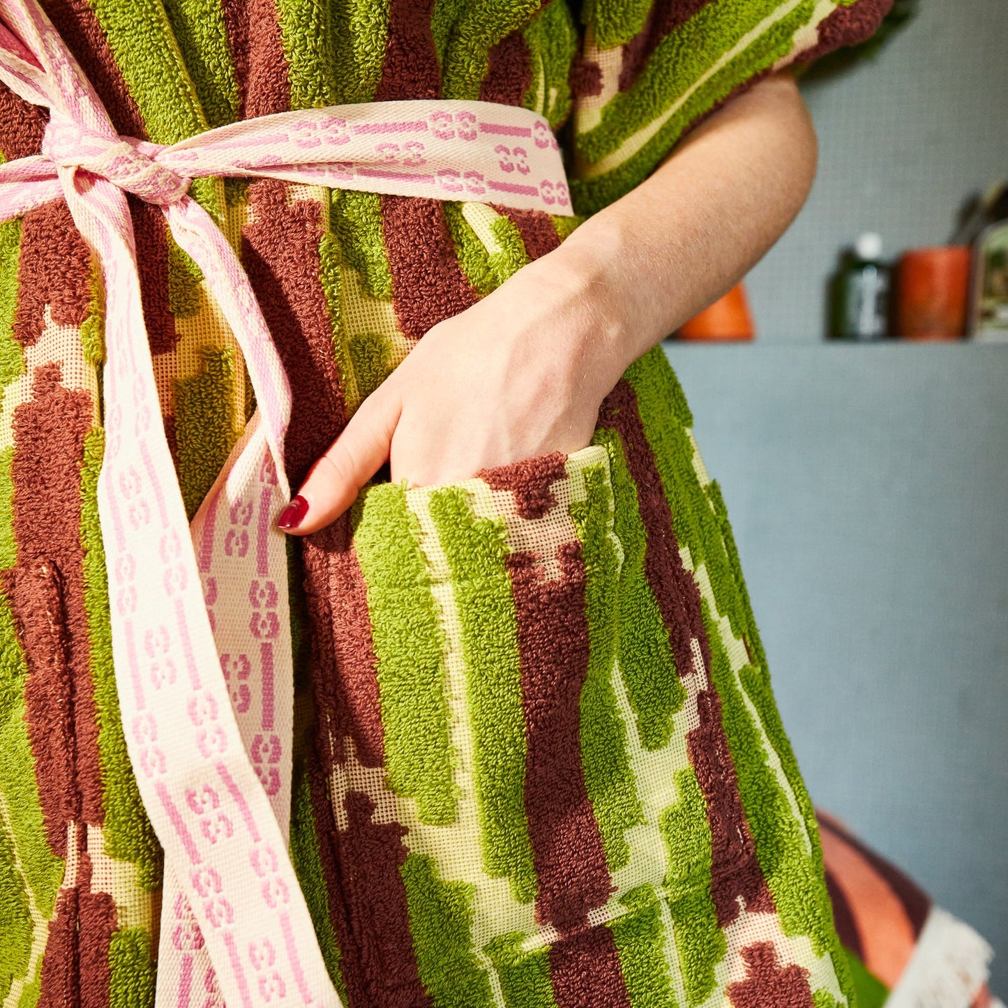 Sage x Clare - Nisha Terry Kimono/Robe- Palm