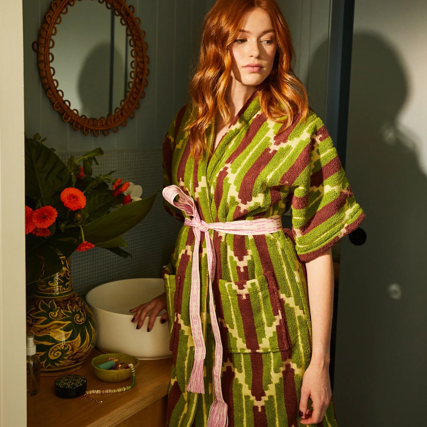 Sage x Clare - Nisha Terry Kimono/Robe- Palm