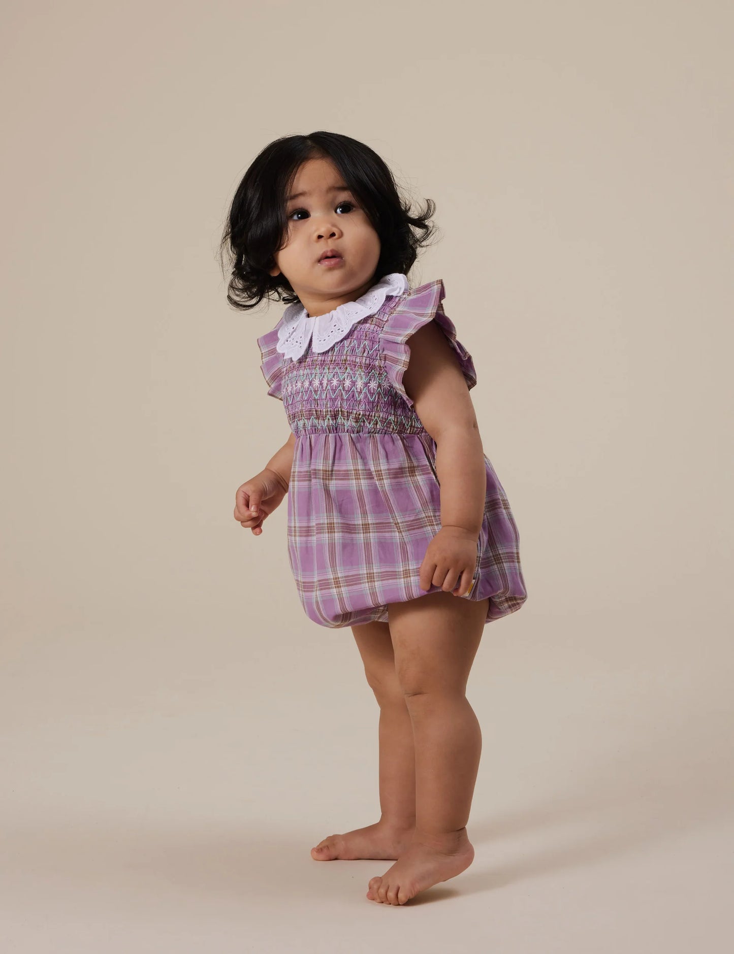 Goldie + Ace - Lani Smocked Romper Mauve Check