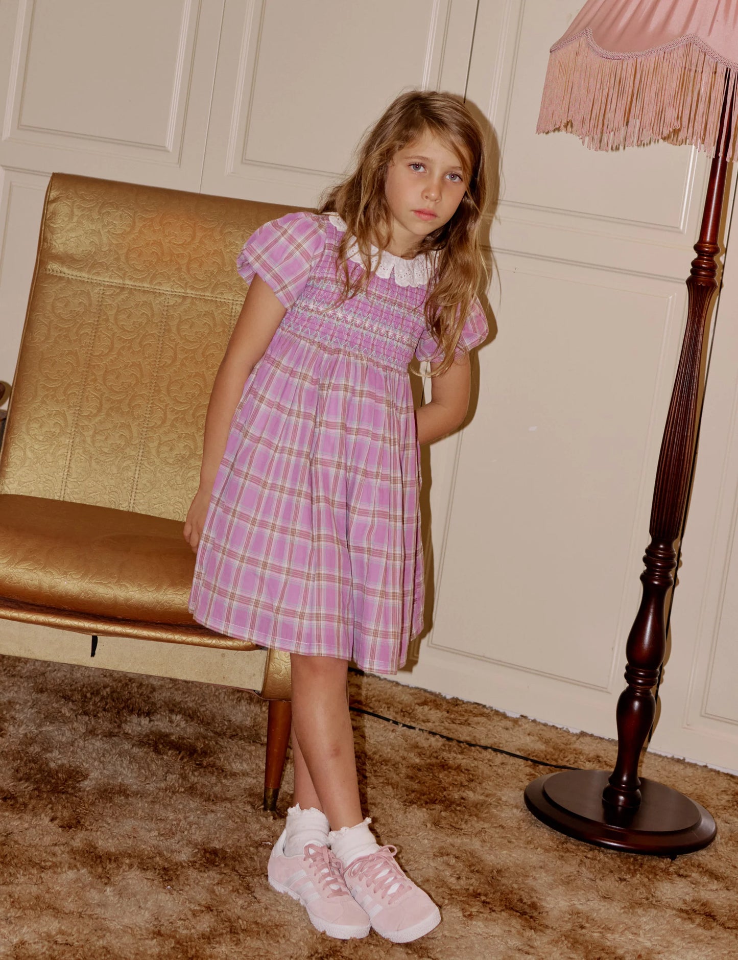 Goldie + Ace - Flo Smocked Dress Mauve Check