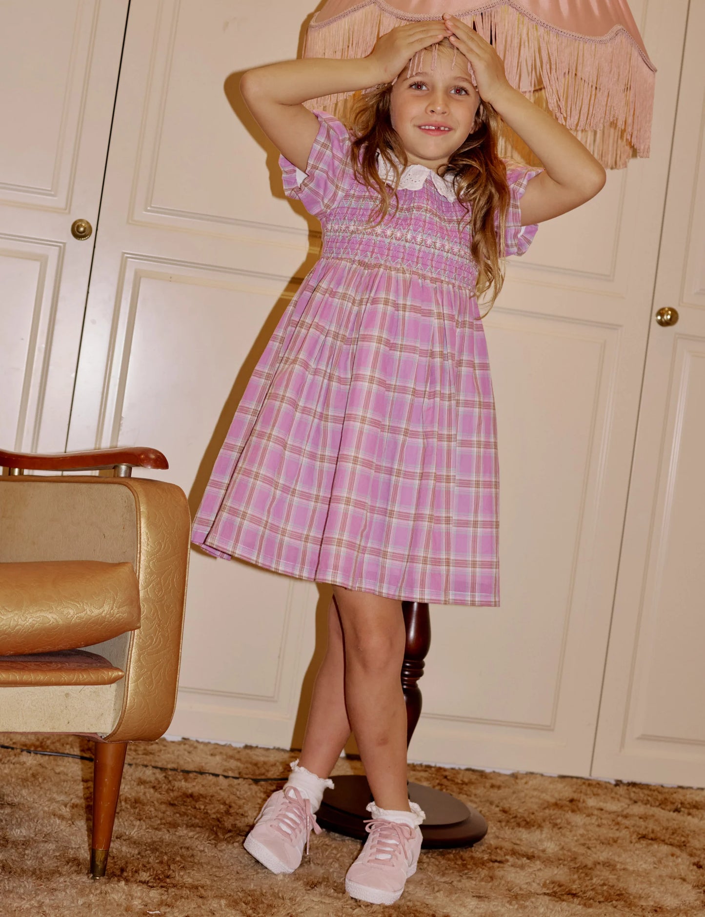 Goldie + Ace - Flo Smocked Dress Mauve Check