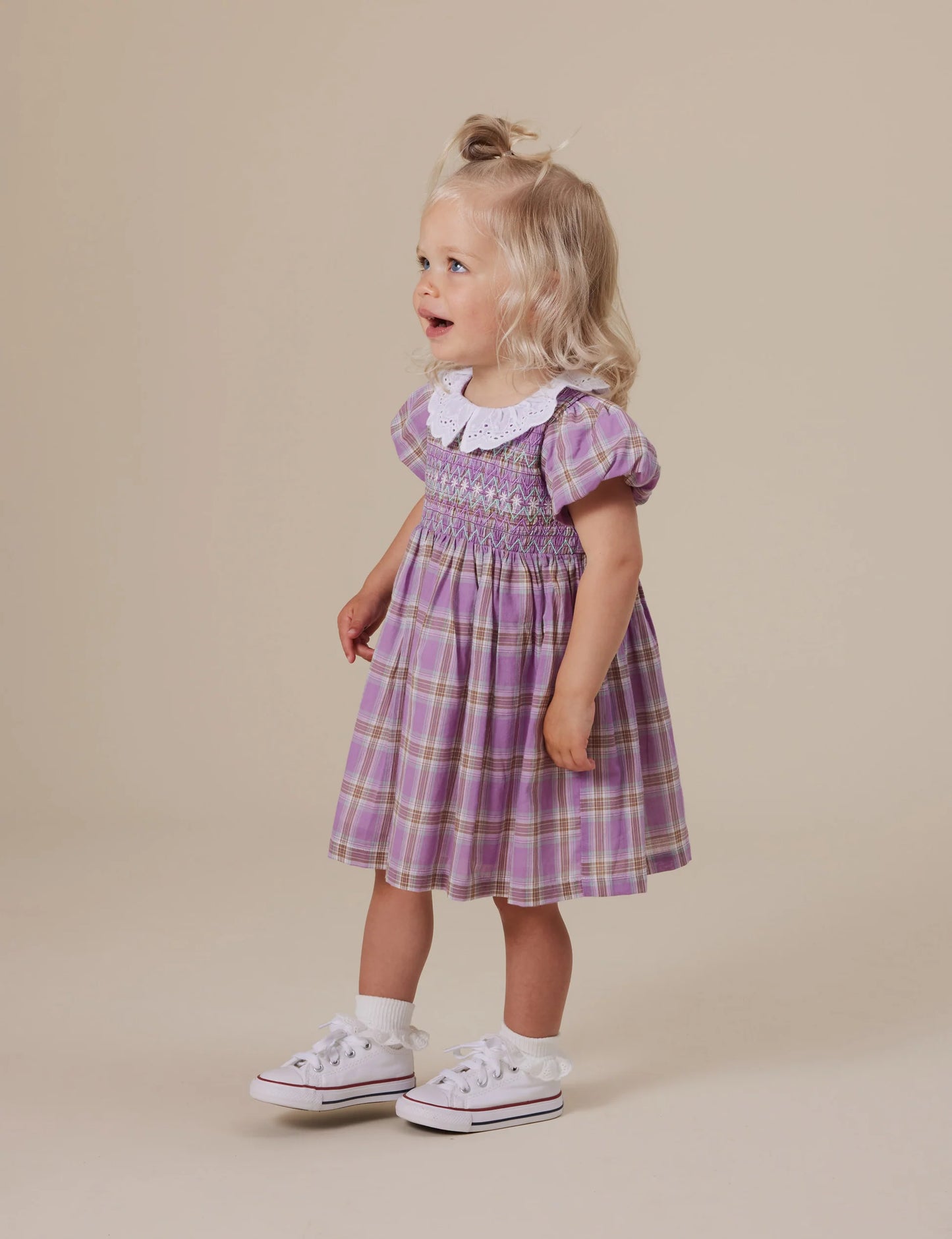 Goldie + Ace - Flo Smocked Dress Mauve Check