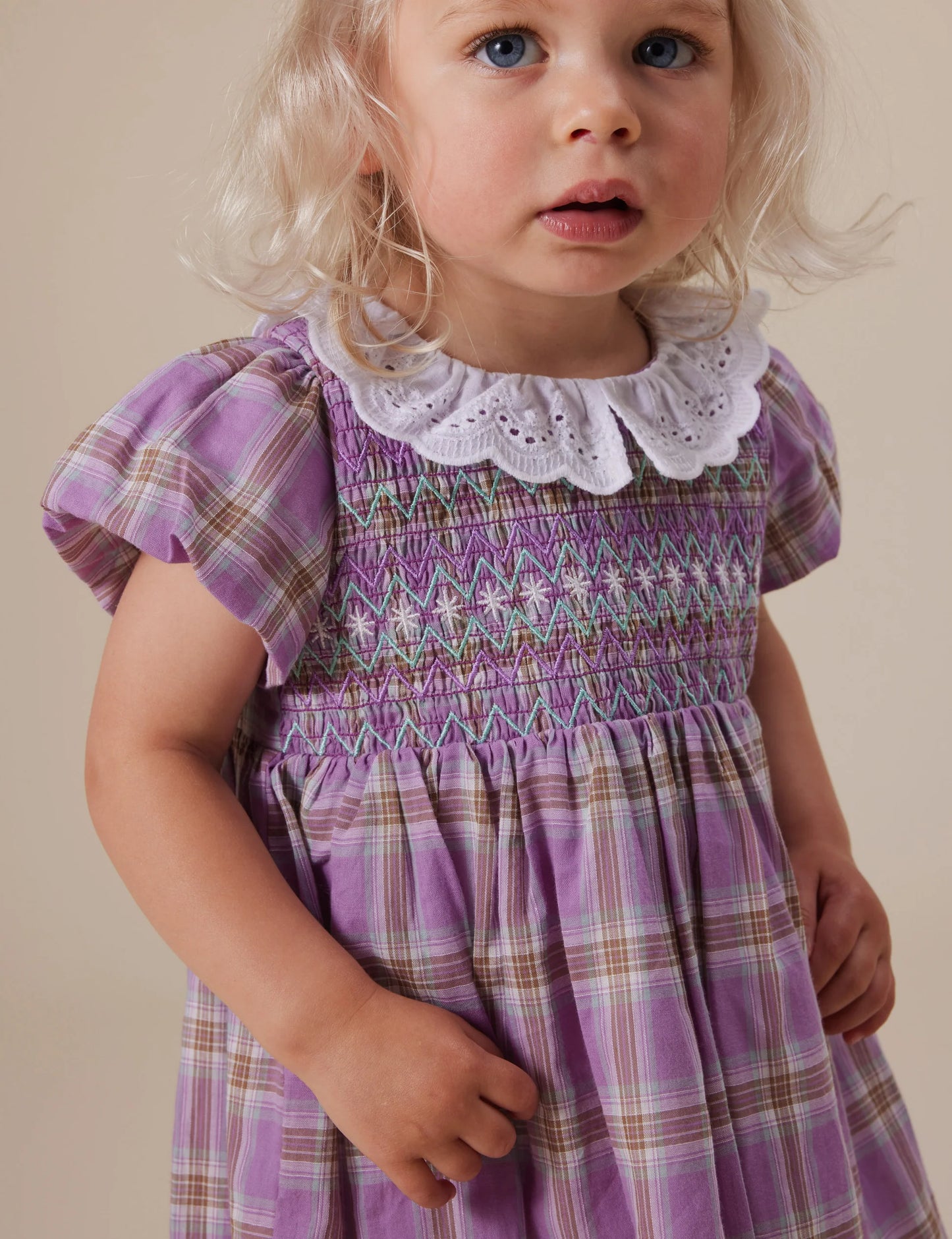 Goldie + Ace - Flo Smocked Dress Mauve Check