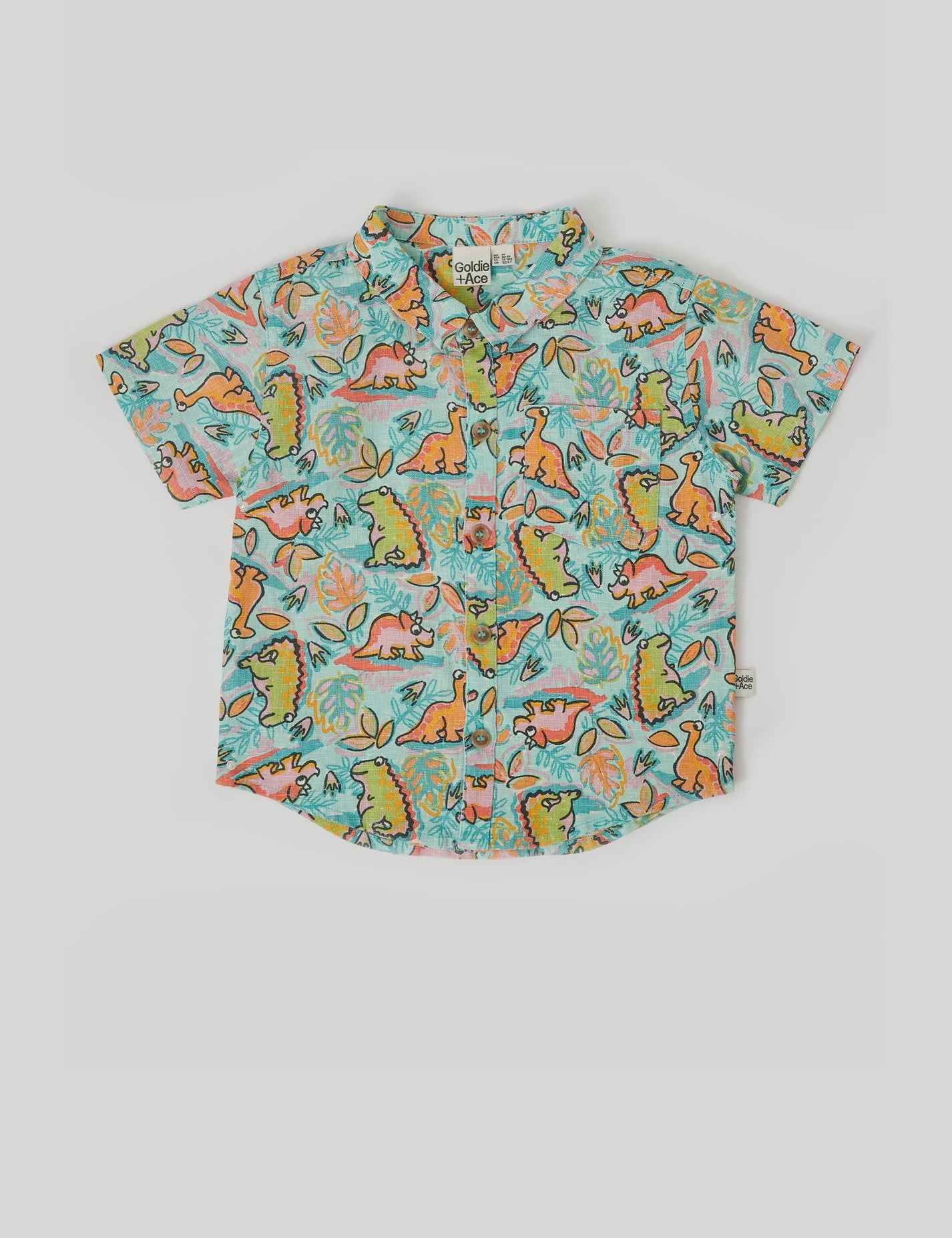 Goldie + Ace - Holiday Linen Shirt Dino Jungle