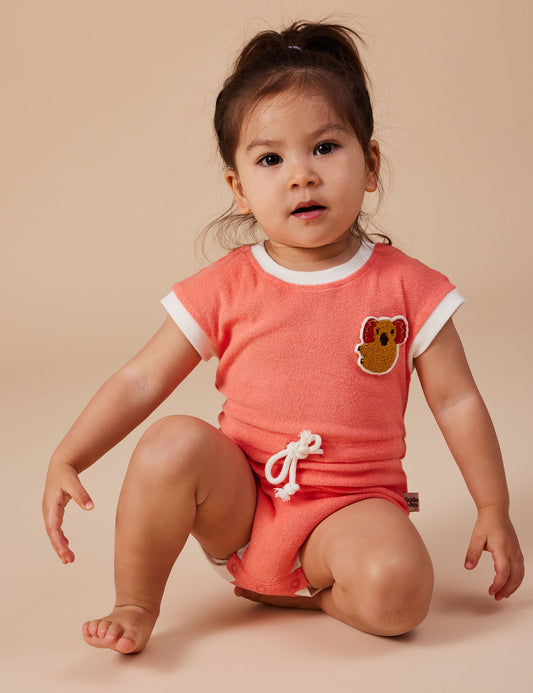 Goldie + Ace - Koala Hug Terry Towelling Romper Melon