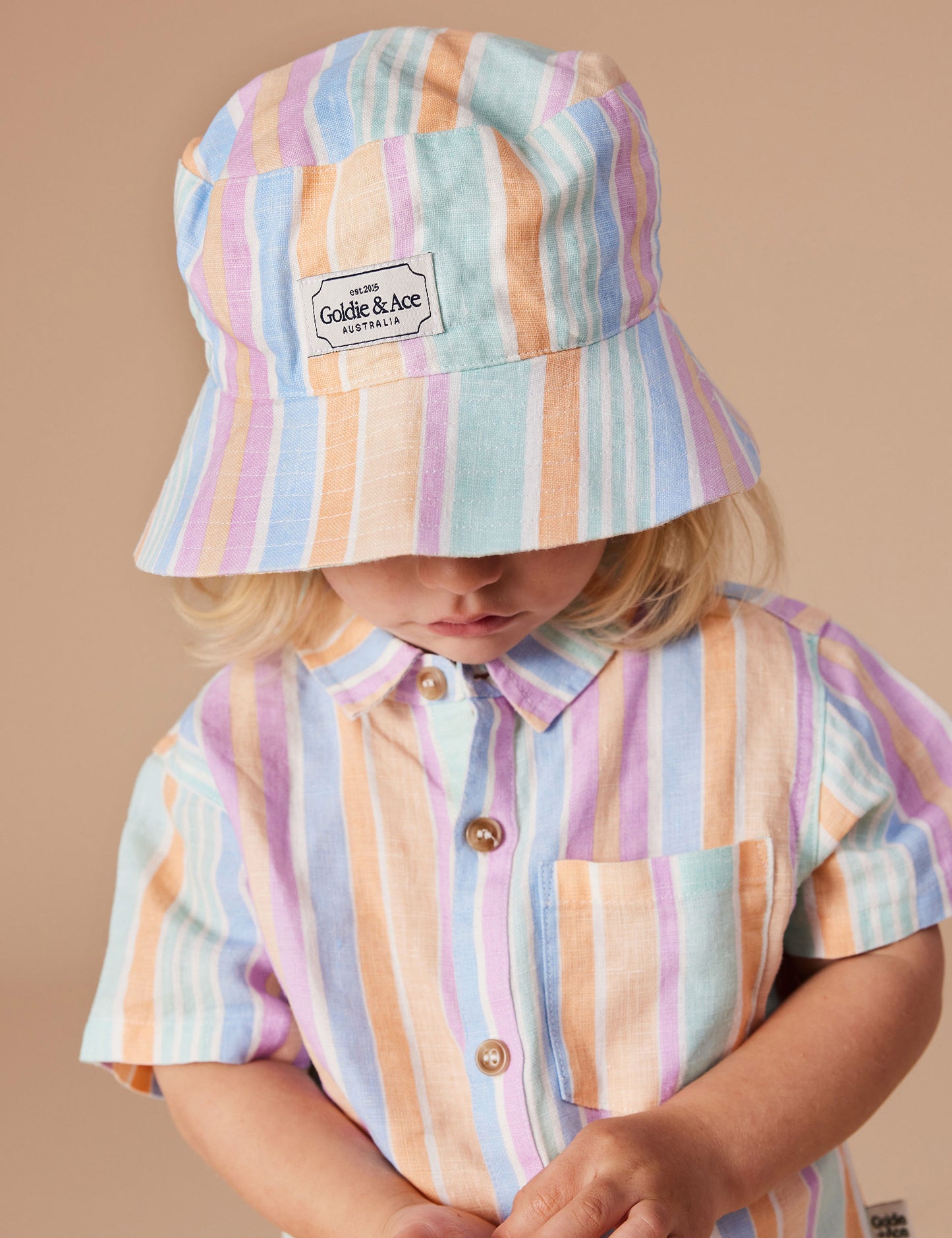 Goldie + Ace - Linen Bucket Hat Pastel Stripe