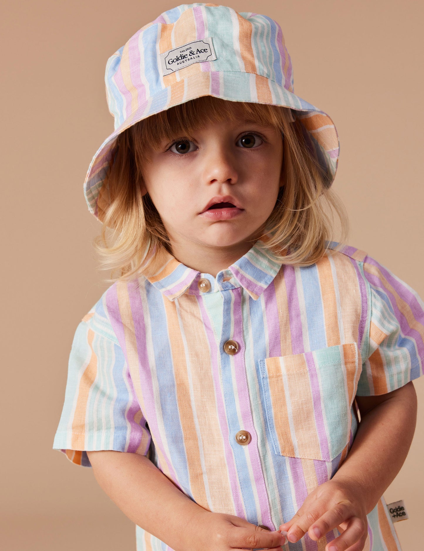 Goldie + Ace - Linen Bucket Hat Pastel Stripe