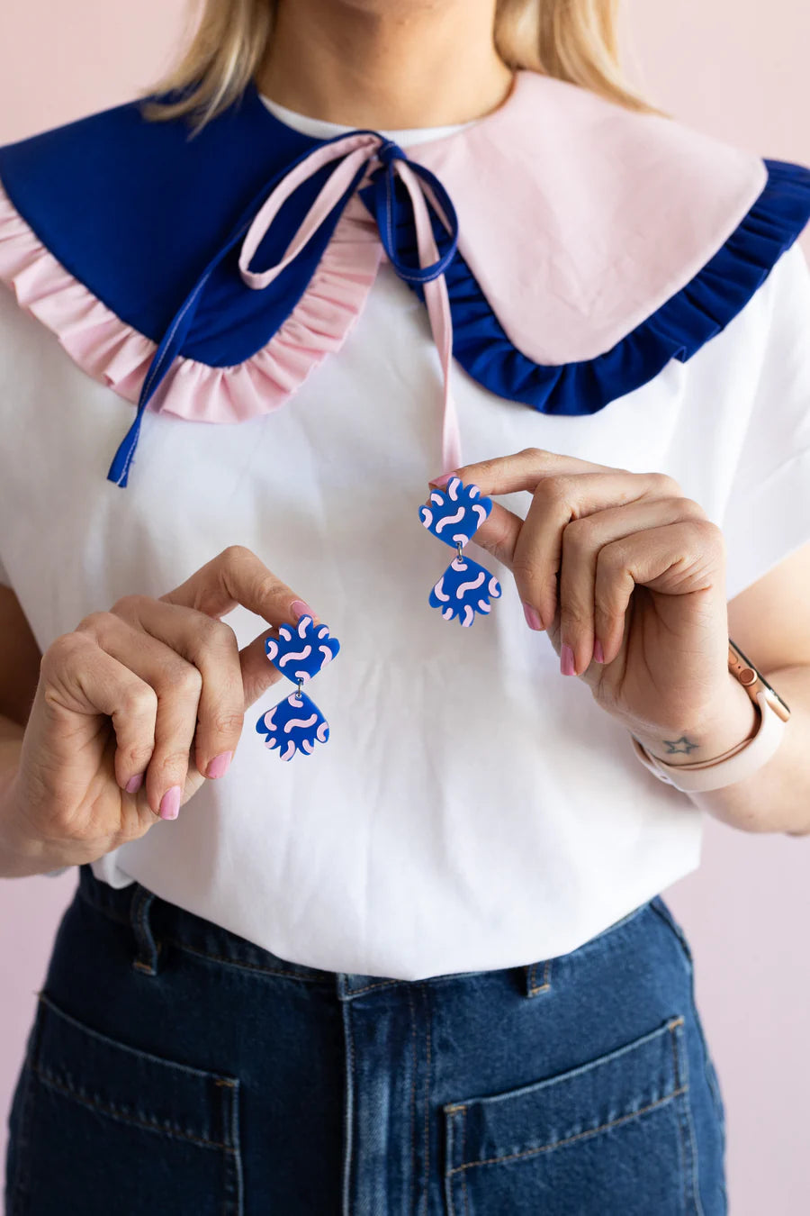 Pink Nade - The Kimmy Fandangle Navy / Pink Dangle Earrings - The Ivy Room Adelaide