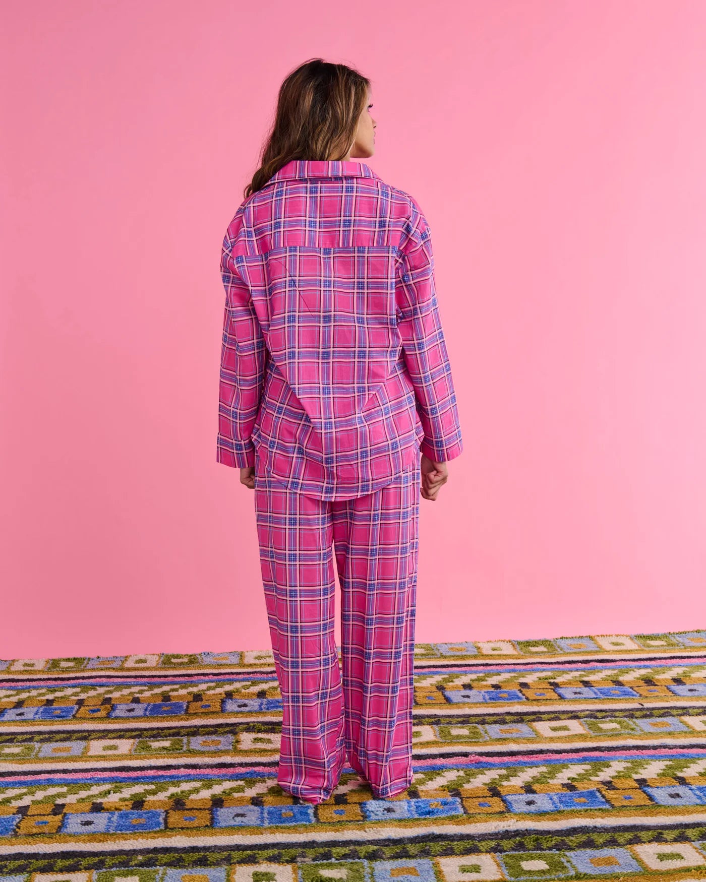 Kip & Co - Pinky Tartan Organic Cotton Long Sleeve Shirt & Pant Pyjama Set