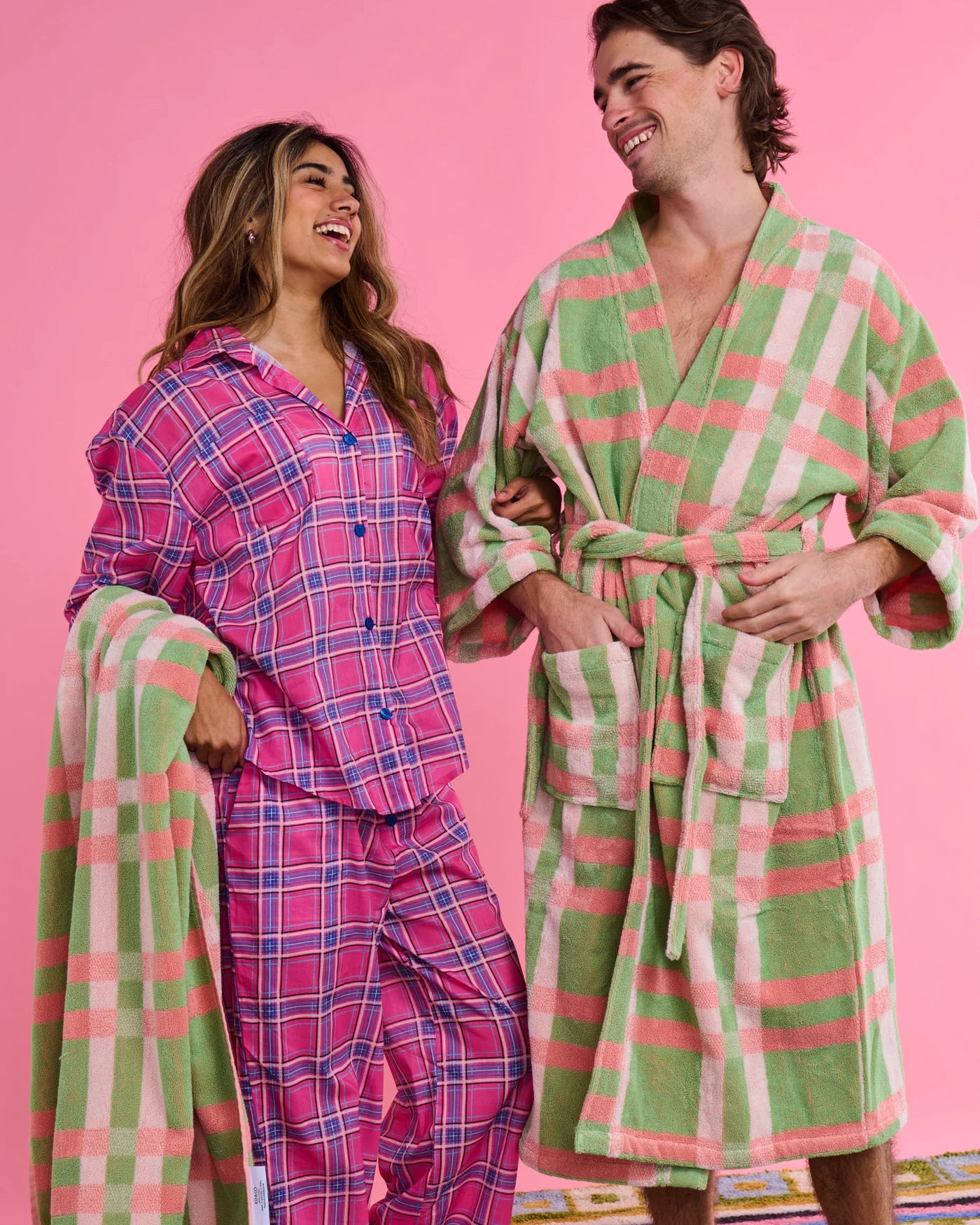 Kip & Co - Pinky Tartan Organic Cotton Long Sleeve Shirt & Pant Pyjama Set