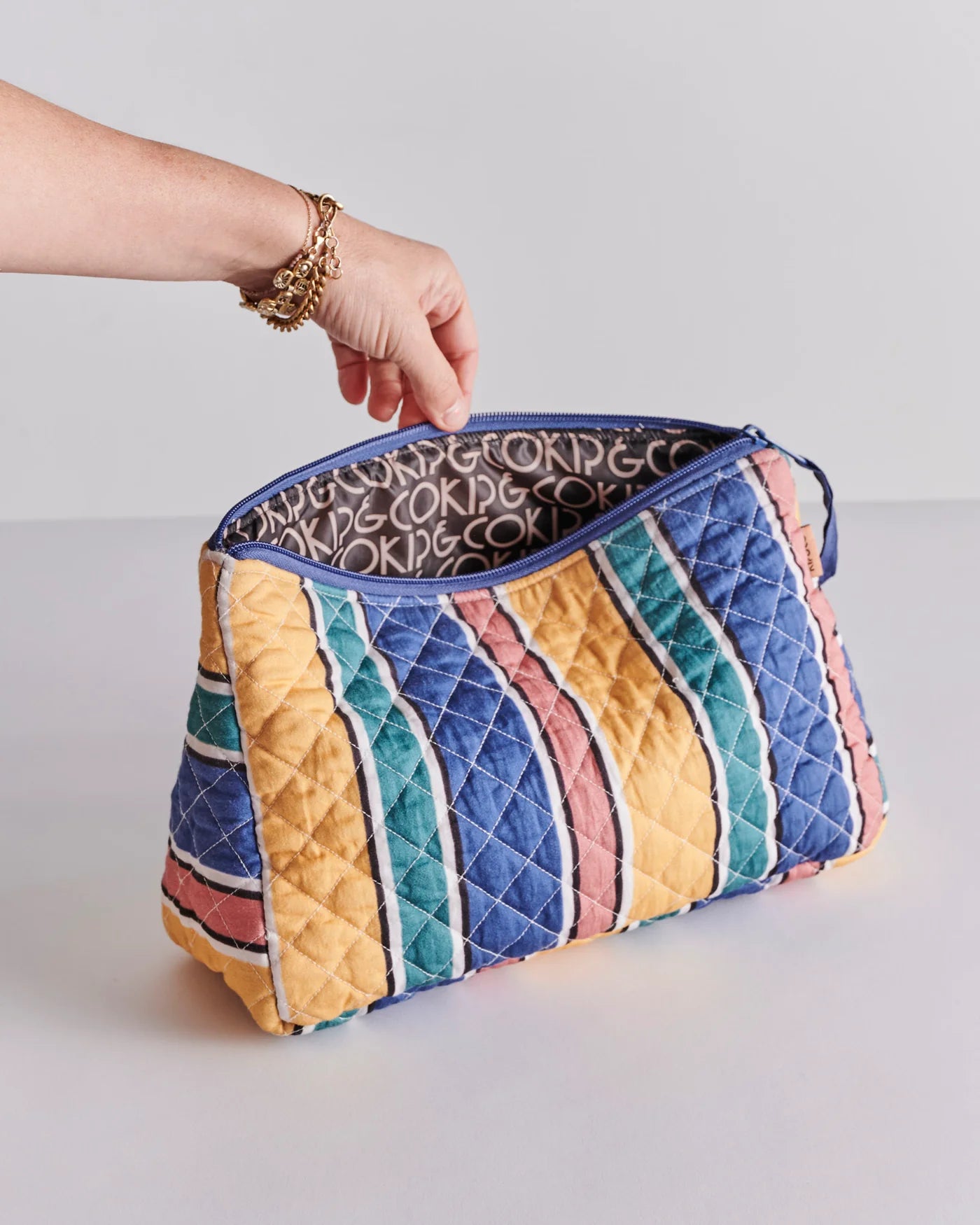 Kip & Co - Pinto Stripe Quilted Cotton Toiletry Purse