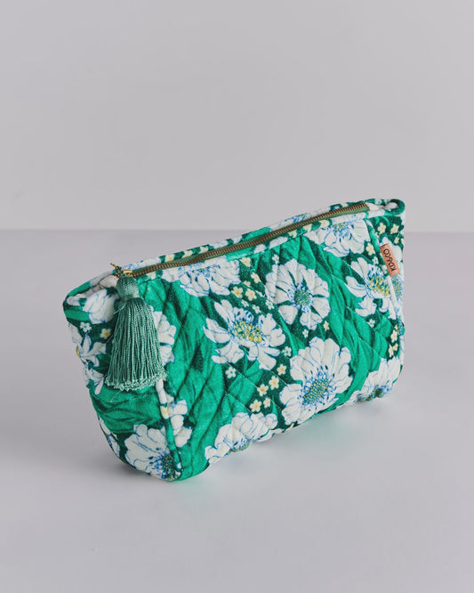 Kip & Co - Tumbling Flowers Green Velvet Toiletry Bag