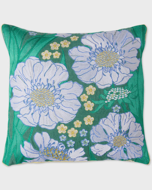 Kip & Co - Tumbling Flowers Green Embroidered Cushion