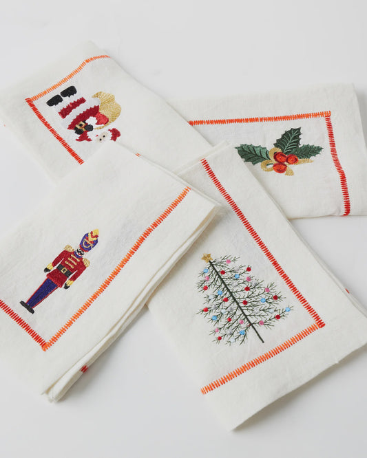 Kip & Co - Noel Embroidered Linen 4P Napkins