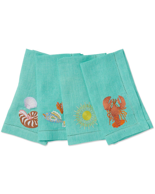 Kip & Co- Capri Embroidered Linen 4P Napkin Set