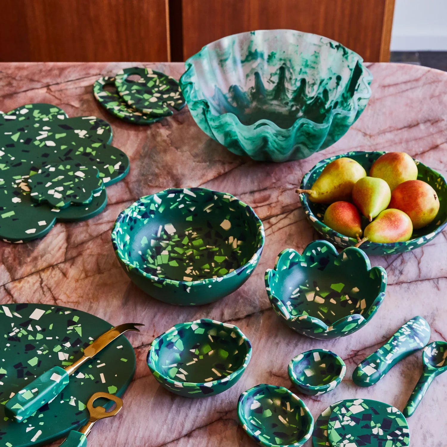 Sage x Clare - Resin Petal Bowl in Pine Terrazzo - The Ivy Room Adelaide